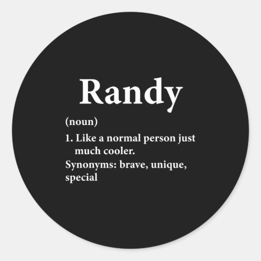 Randy Name Definition Funny D Runder Aufkleber (Vorderseite)