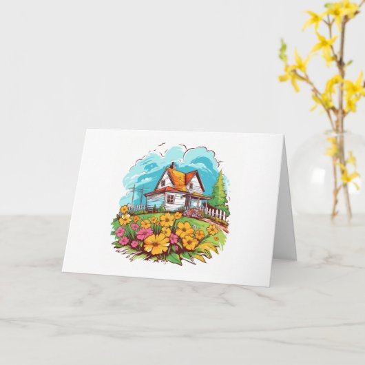 Ranghaus mit Sommermonaten Blume Leere Note Karte (Gelbe Blume)