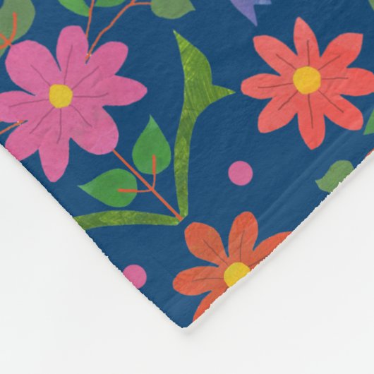 Rangoli Blume Polka Dots auf Blue Fleece Blanket (Ecke)