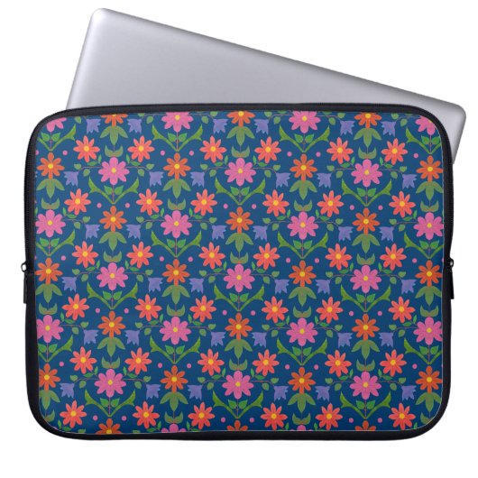 Rangoli-Blume, Polka-Punkte auf blauem Laptop-Sieb Laptopschutzhülle (Vorderseite)