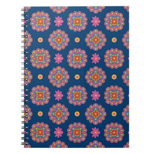 Rangoli, Blume und Polka Dots, Blue Notebook Notizblock (Vorderseite)