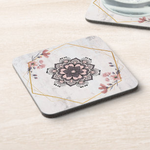 Rangoli Blumenkunst, beruhigendes Rosa und graue H Getränkeuntersetzer