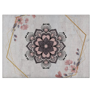 Rangoli Blumenkunst, Rosa und Grau Mandala Design Schneidebrett
