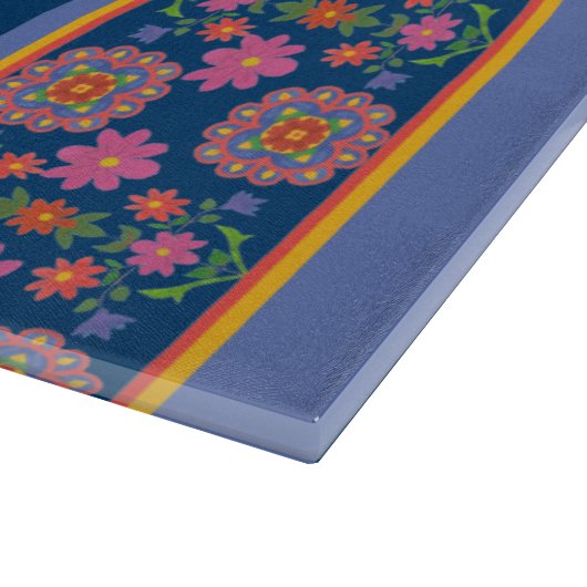 Rangoli-Blumenrinde auf blau: Glasschneideplatine Schneidebrett (Ecke)