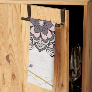 Rangoli Floral Art, Pink und Gray Mandala Vibes Geschirrtuch