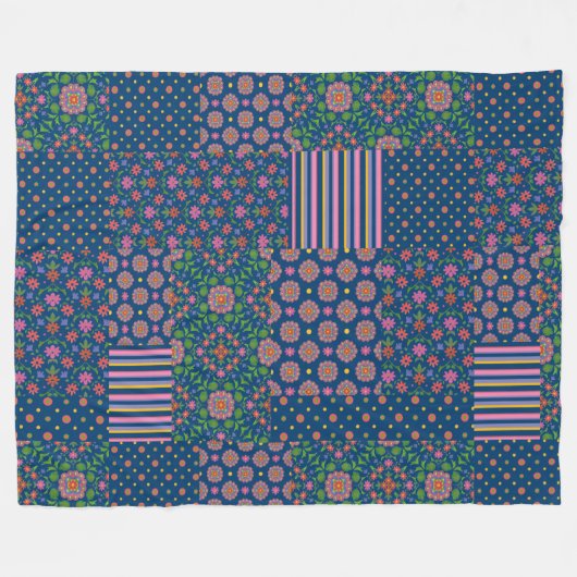 Rangoli Patterns Imitate Patchwork Fleece Blanket (Vorderseite (Horizontal))