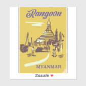 Rangoon Myanmar Vintage Reiseplakat Aufkleber (Blatt)