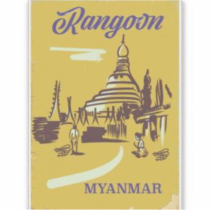 Rangoon Myanmar Vintage Reiseplakat Aufkleber