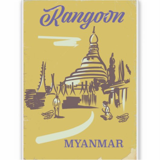 Rangoon Myanmar Vintage Reiseplakat Aufkleber (Vorderseite)