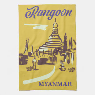 Rangoon Myanmar Vintage Reiseplakat Geschirrtuch
