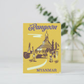 Rangoon Myanmar Vintage Reiseplakat Postkarte (Stehend Vorderseite)