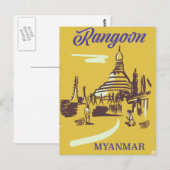 Rangoon Myanmar Vintage Reiseplakat Postkarte (Vorne/Hinten)
