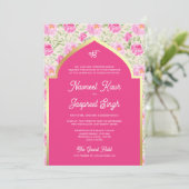 Rani Pink Floral Foto Anand Karaj Sikh Wedding Einladung (Stehend Vorderseite)