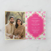 Rani Pink Floral Muster QR Code Indian Wedding Einladung (Innenseite)