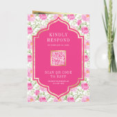 Rani Pink Floral Muster QR Code Indian Wedding Einladung (Rückseite)