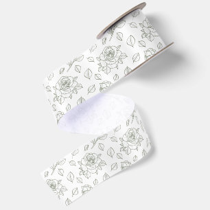 Rankende Rose Sage Grün Handgezeichnet Satinband