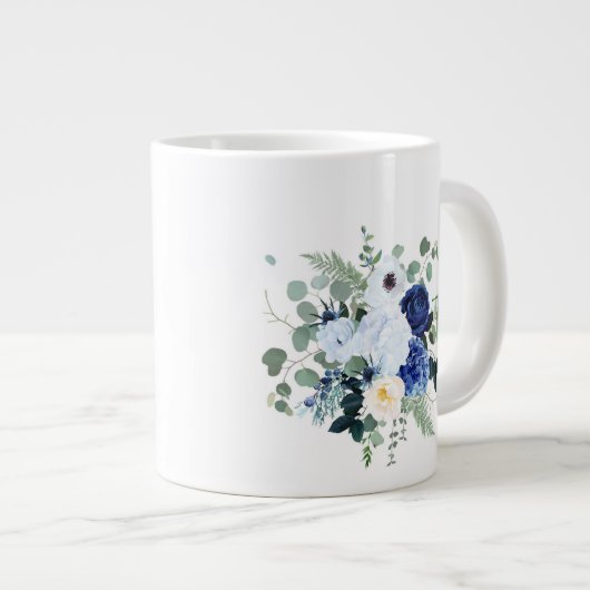 Ranunculus Anemone Hydrangea Rose Weißer Hintergru Jumbo-Tasse (Vorderseite Rechts)