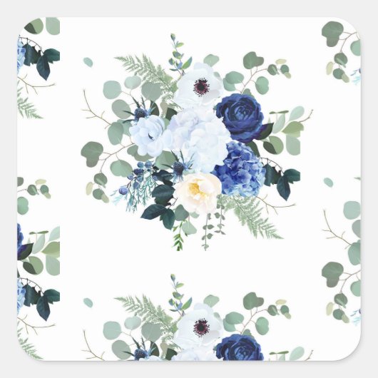 Ranunculus Anemone Hydrangea Rose Weißer Hintergru Quadratischer Aufkleber (Vorderseite)