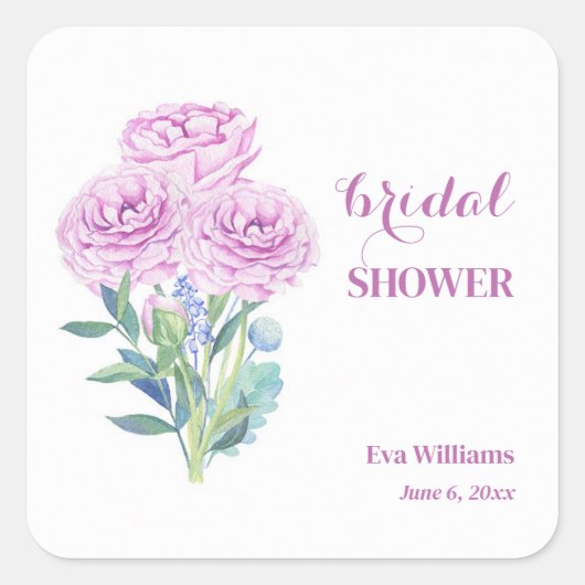 Ranunculus & Anemones Anpassbares Brautparty Quadratischer Aufkleber (Vorderseite)