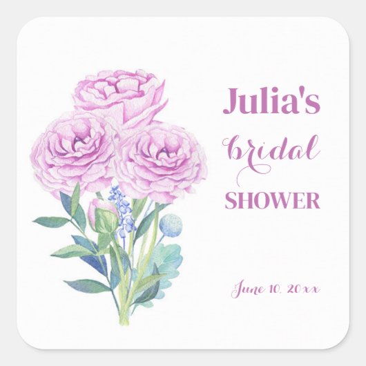 Ranunculus & Anemones Brautparty Personalisiert Quadratischer Aufkleber (Vorderseite)