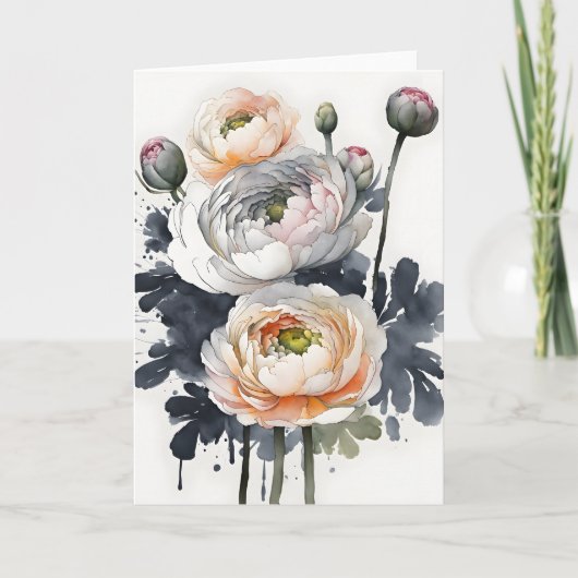 Ranunculus - Aquarellblumen Karte (Vorderseite)