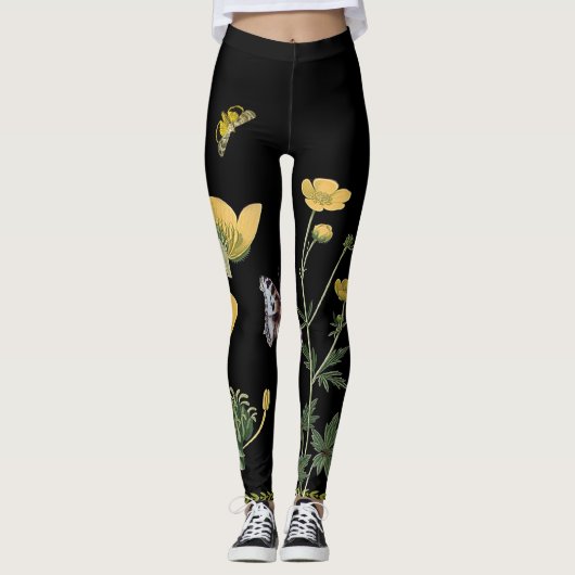 Ranunculus auf schwarzen Leggings (Vorderseite)
