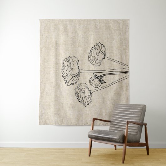 Ranunculus-Blume auf Linen Wandteppich (Beispiel)