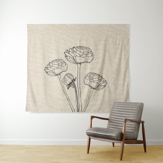 Ranunculus-Blume auf Linen Wandteppich (Beispiel (Horizontal))