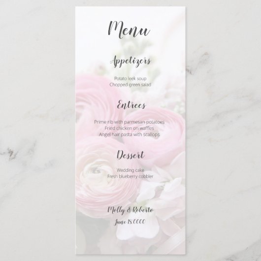 Ranunculus-Blume mit Bestand und Anemon Menükarte (Vorderseite)