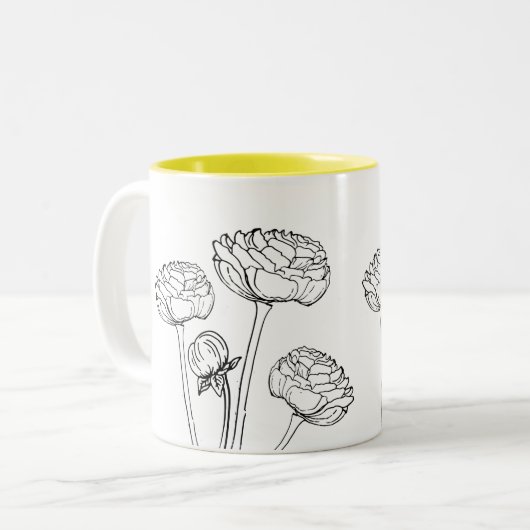 Ranunculus Blume Zeichnend Tasse (Vorderseite Links)