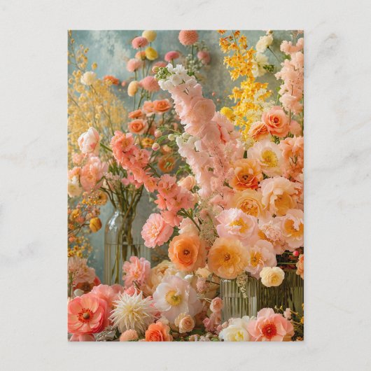 Ranunculus-, Freesien- und Dahliensträuße in Paste Postkarte (Vorderseite)