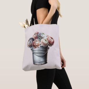 Ranunculus im Blecheimer Rustikaler Glamour Rosa Tasche