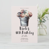 Ranunculus in Tin Pail Rustic Glam Pink Birthday Einladung (Stehend Vorderseite)