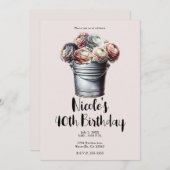 Ranunculus in Tin Pail Rustic Glam Pink Birthday Einladung (Vorne/Hinten)