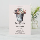 Ranunculus in Tin Pail Rustic Glam Pink Bridal Einladung (Stehend Vorderseite)
