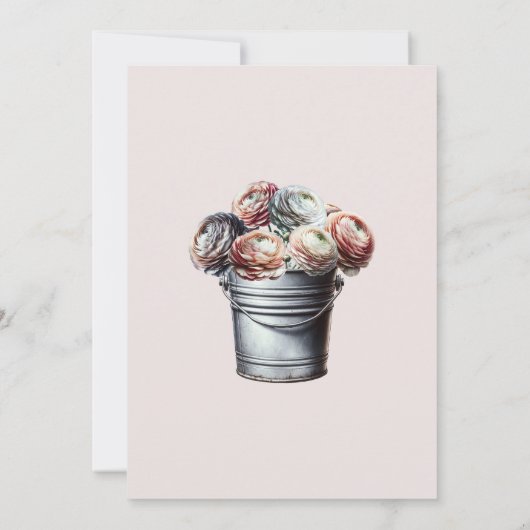 Ranunculus in Tin Pail Rustic Glam Pink Bridal Einladung (Rückseite)