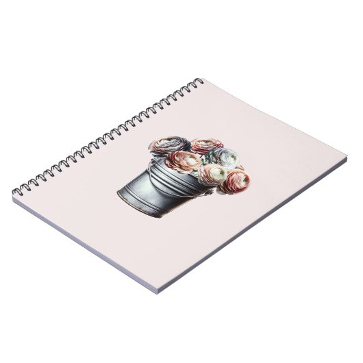 Ranunculus in Tin Pail Rustic Glam Pink Notizblock (Linke Seite)