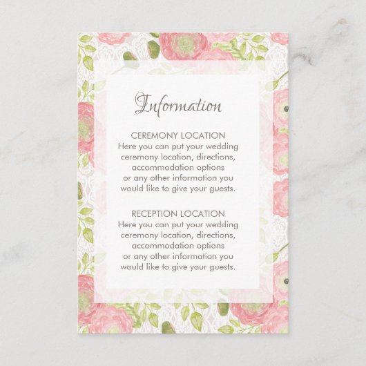 Ranunculus & Lace Floral Wedding Information Cards Begleitkarte (Vorderseite)