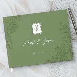 Ranunculus Line Art Monogram Wedding Guest Book Gästebuch