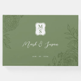 Ranunculus Line Art Monogram Wedding Guest Book Gästebuch