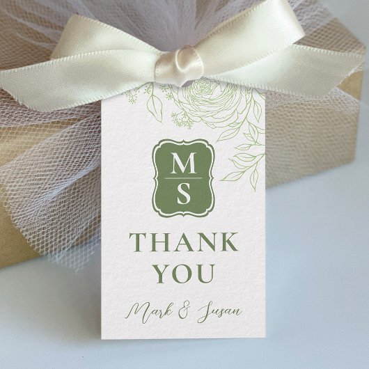 Ranunculus Line Art Wedding Tag (grün) Geschenkanhänger