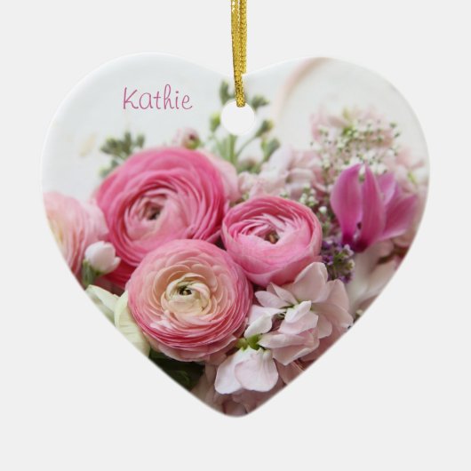 Ranunculus, other spring flowers heart ornas keramik ornament (Vorne)