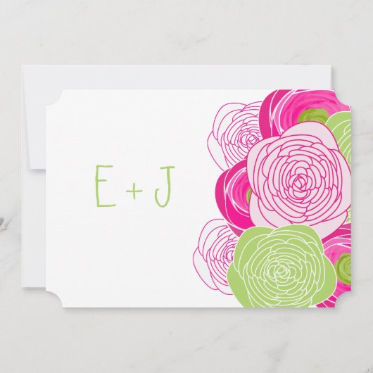 Ranunculus Rose Limon Fuchsia Moderne Hochzeit Ein Einladung (Rückseite)