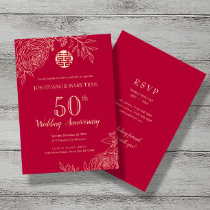 Ranunculus Traditionelle chinesische Hochzeitstag Einladung