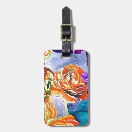 Ranunculus und Iris Aquarellkunst Gepäckanhänger (Vorderseite vertikal)