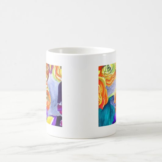 Ranunculus und Iris Aquarellkunst Kaffeetasse (Mittel)