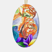 Ranunculus und Iris Aquarellkunst Keramik Ornament (Links)