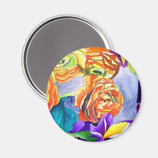 Ranunculus und Iris Aquarellkunst Magnet (Vorderseite/Rückseite)
