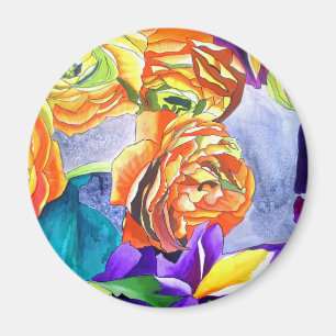 Ranunculus und Iris Aquarellkunst Magnet