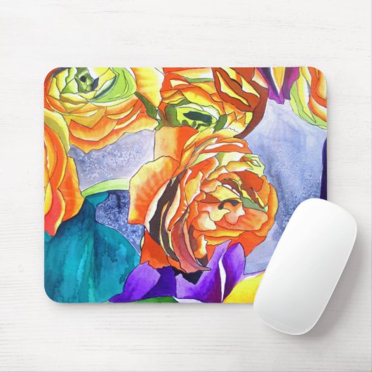 Ranunculus und Iris Aquarellkunst Mousepad (Mit Mouse)